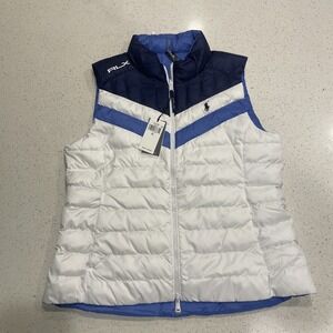 RLX Ralph Lauren White Blue Reversible Puffer Full Zip Up Vest Women's XL NWT